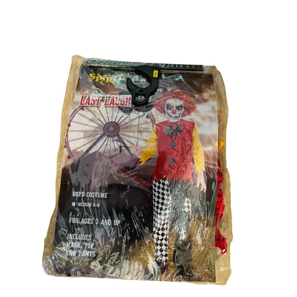 Spirit Halloween‎ Last Laugh Boys Clown Costume M 8-10  Mask Top & Pants